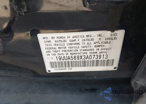 2003 Acura Tl 3.2 Type S z USA, uszkodzony, nr VIN 19UUA569X3A073913